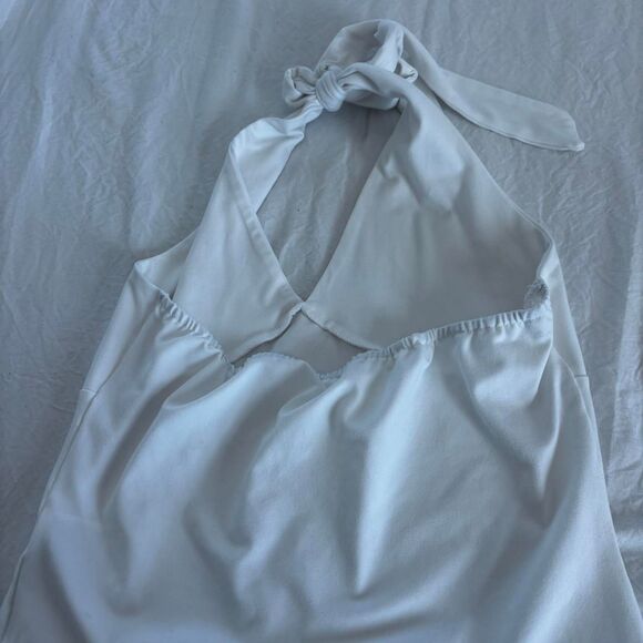 SHEIN Halter V-Neck Adjustable Medium Summer Basic Women's White Crop Top Tank - Picture 2 of 3